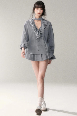 Blue Check Lace Shirt Set-Up