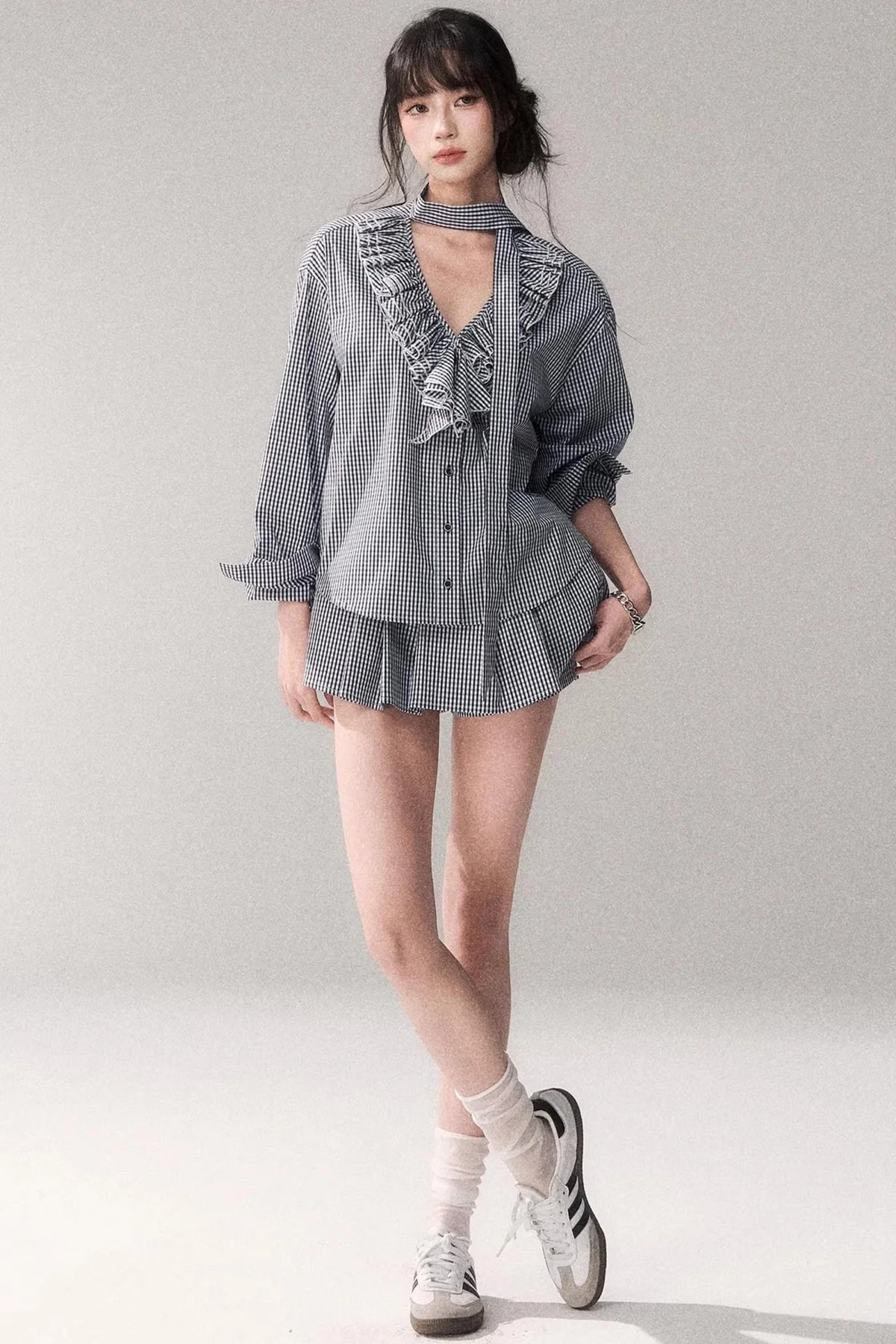Blue Check Lace Shirt Set-Up
