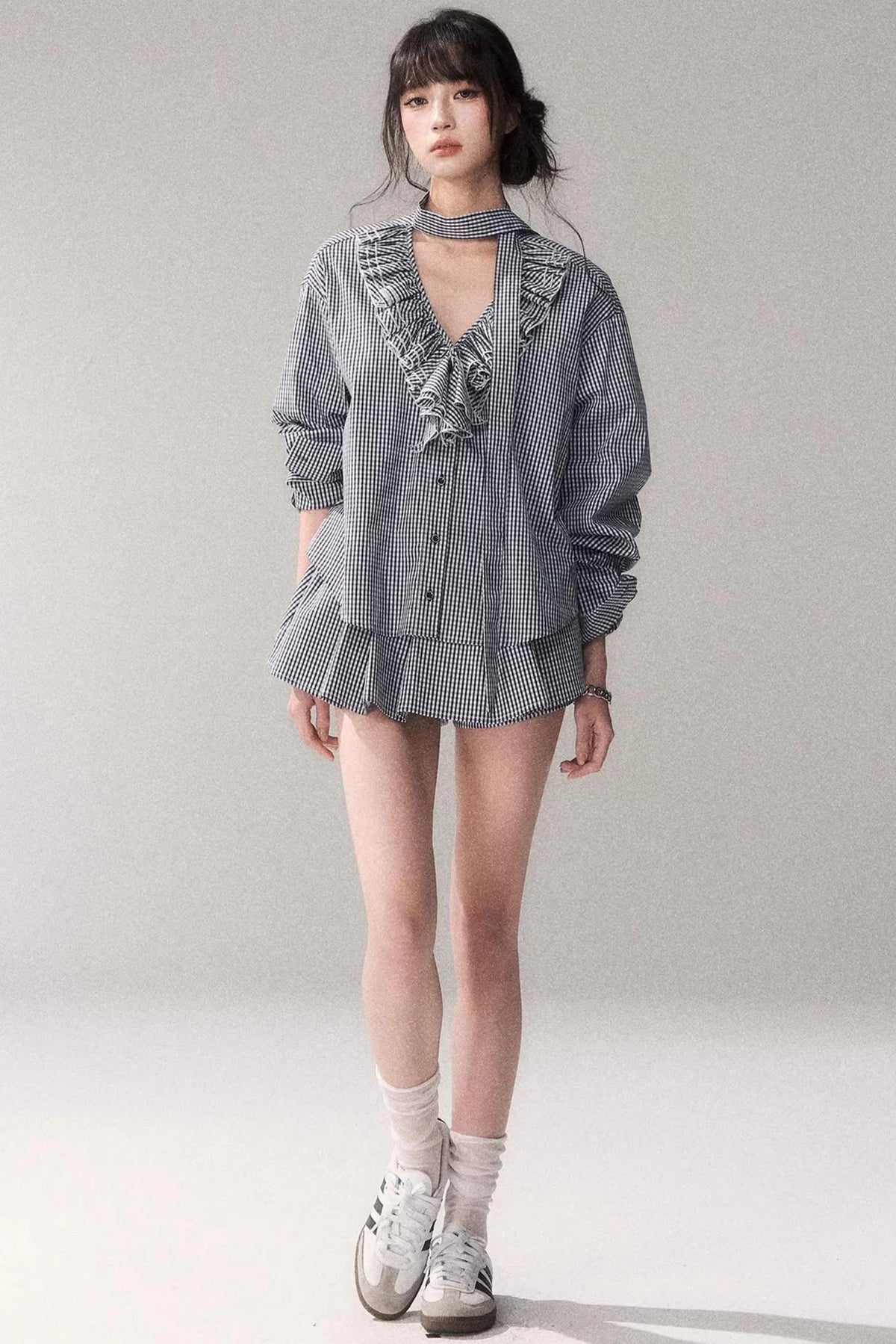 Blue Check Lace Shirt Set-Up