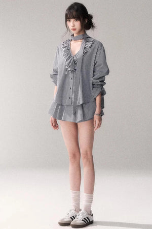 Blue Check Lace Shirt Set-Up