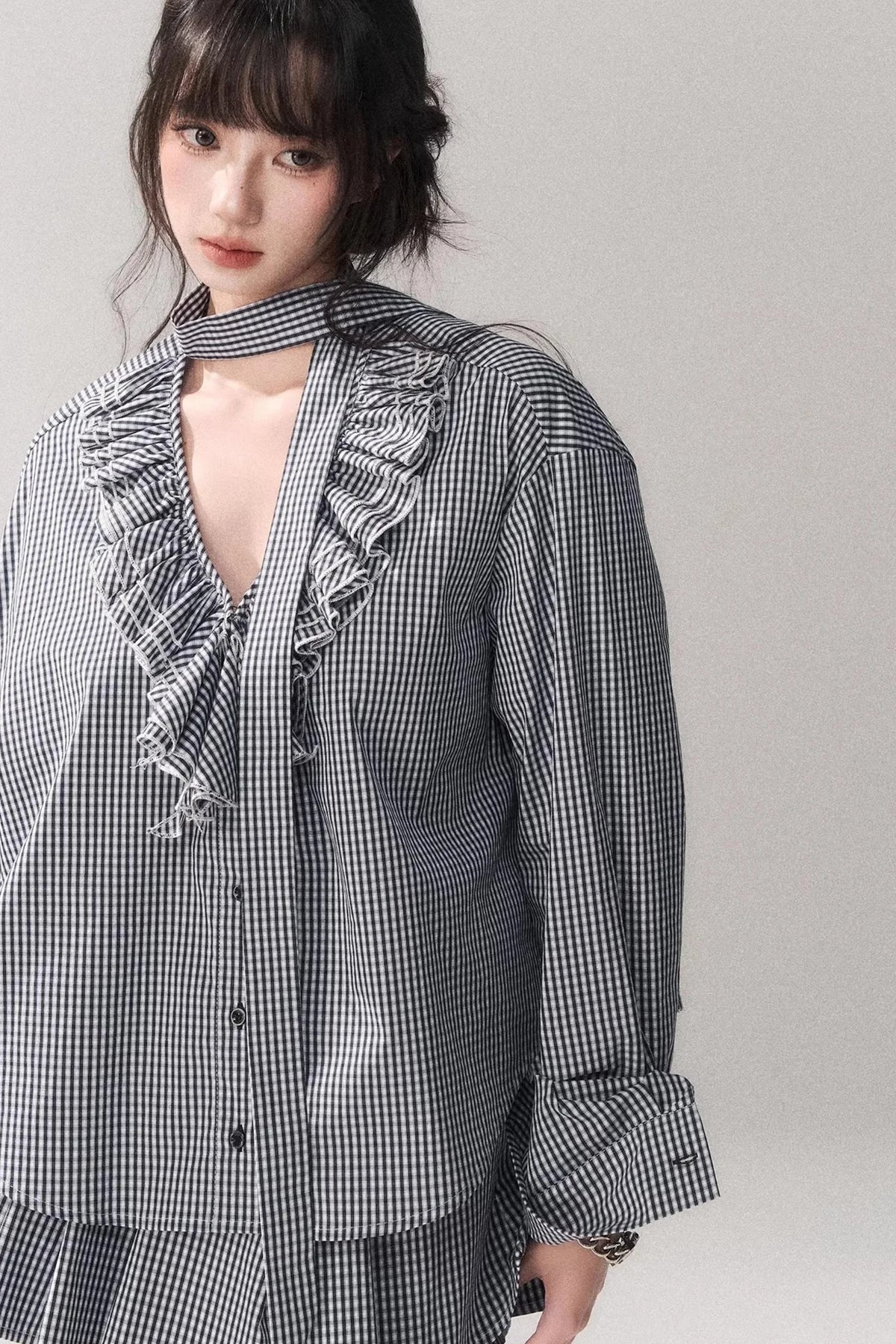 Blue Check Lace Shirt Set-Up