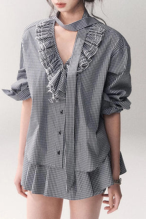 Blue Check Lace Shirt Set-Up