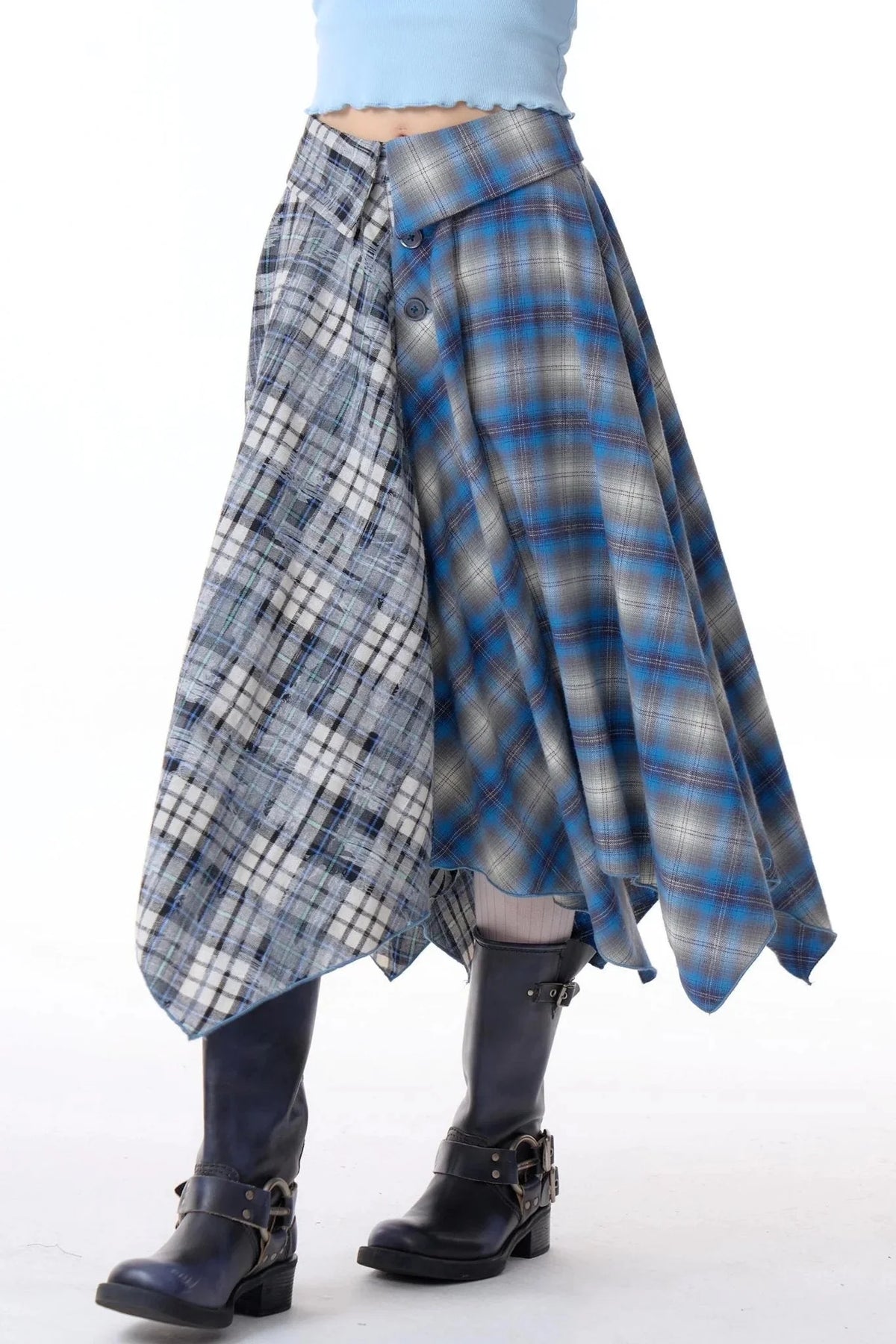 Blue Check Midi Skirt