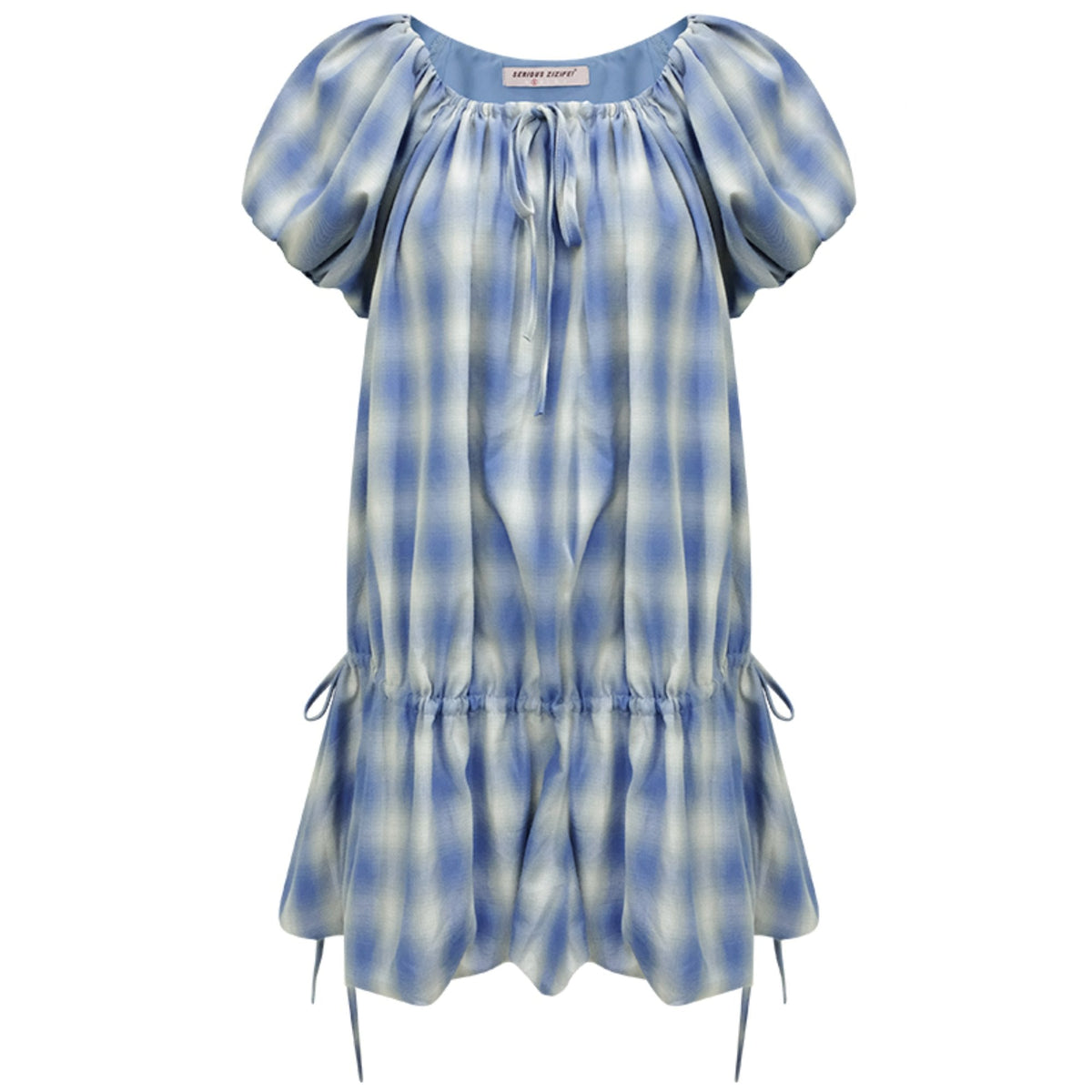Blue Check Puff Sleeve Dress