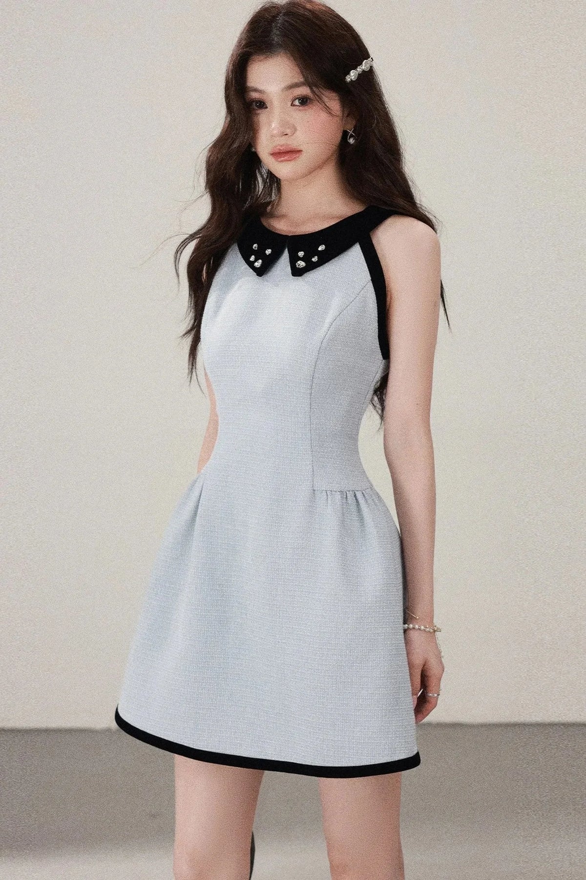 Blue Cinched Waist Halter Dress