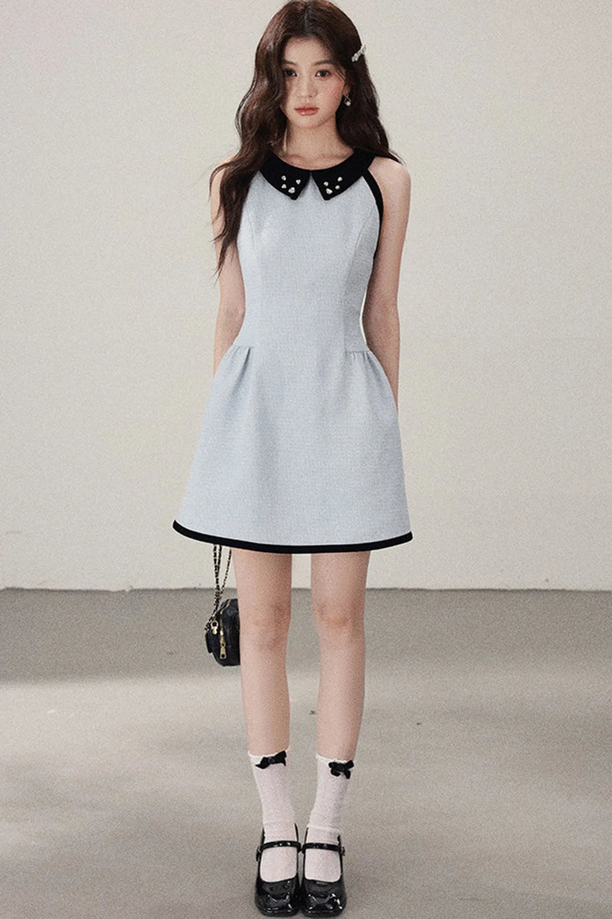 Blue Cinched Waist Halter Dress