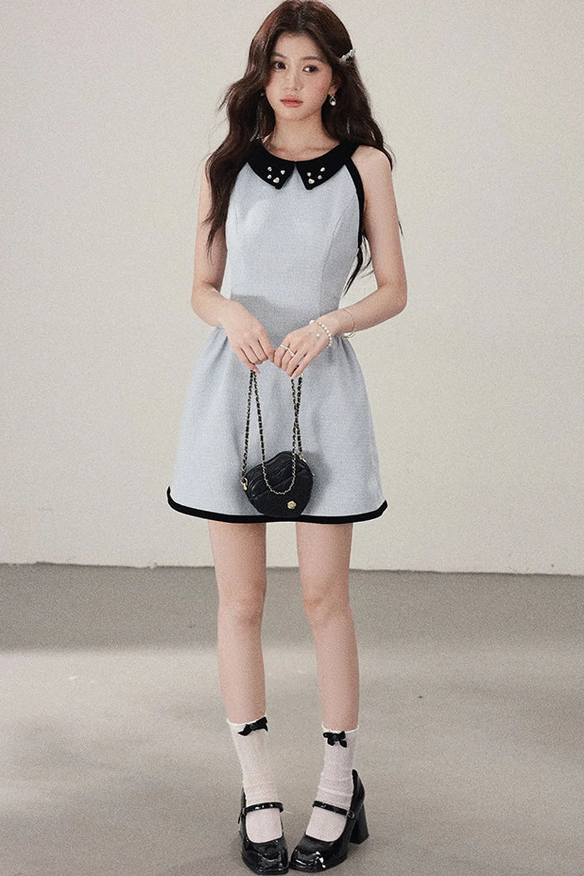 Blue Cinched Waist Halter Dress