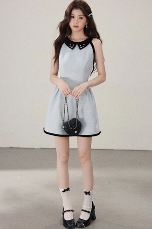 Blue Cinched Waist Halter Dress
