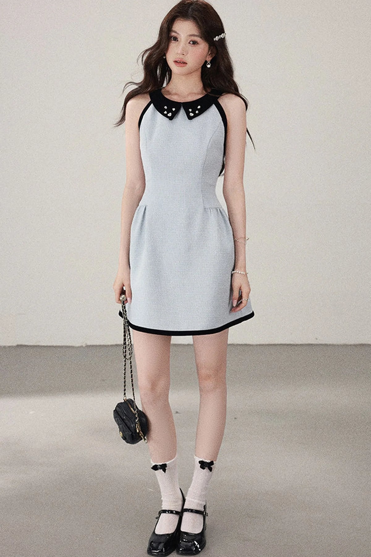 Blue Cinched Waist Halter Dress