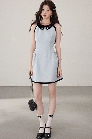 Blue Cinched Waist Halter Dress