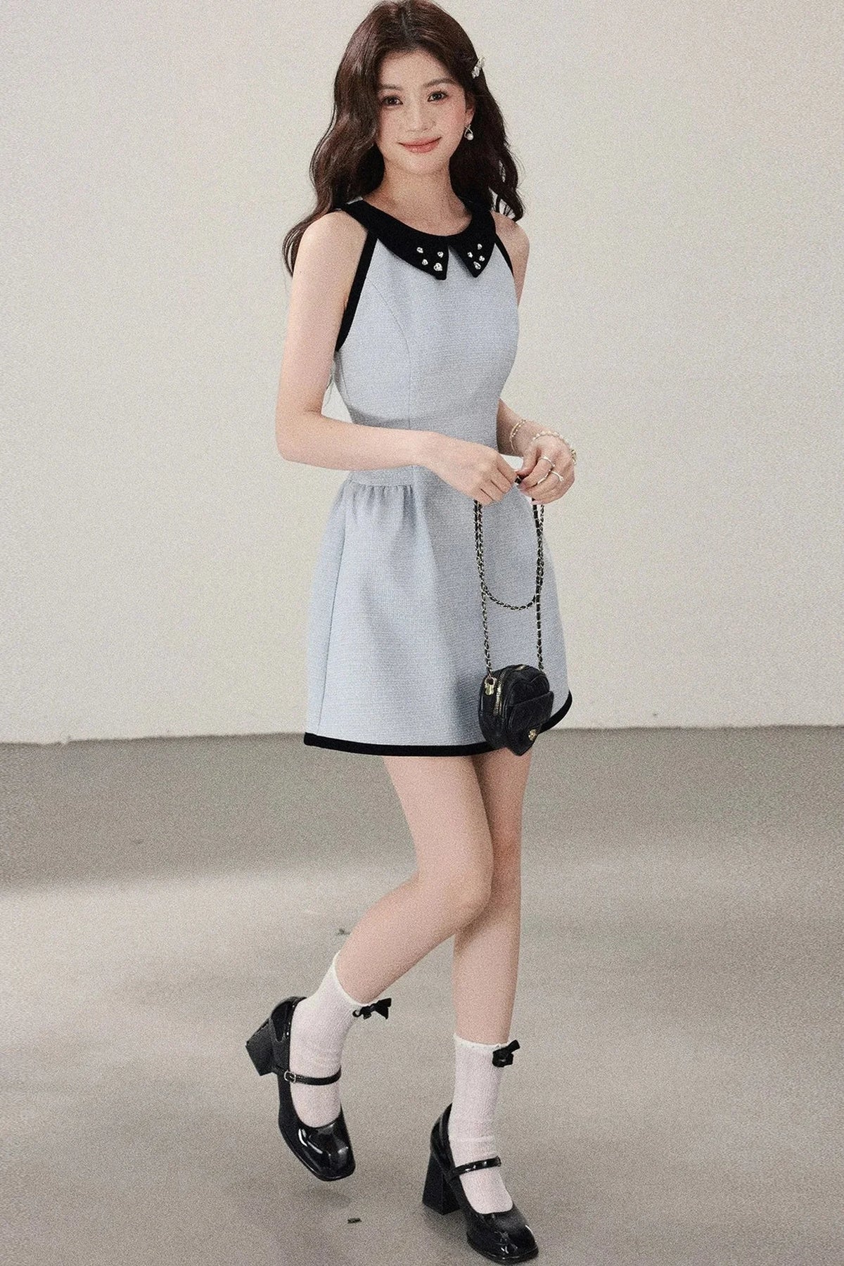 Blue Cinched Waist Halter Dress