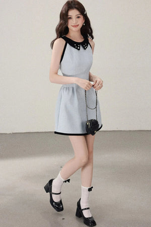 Blue Cinched Waist Halter Dress