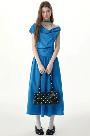 Blue Cowl Neck Long Dress