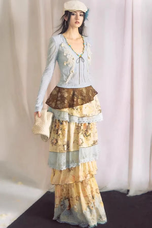Blue Dan Lace Top and Skirt Set-Up