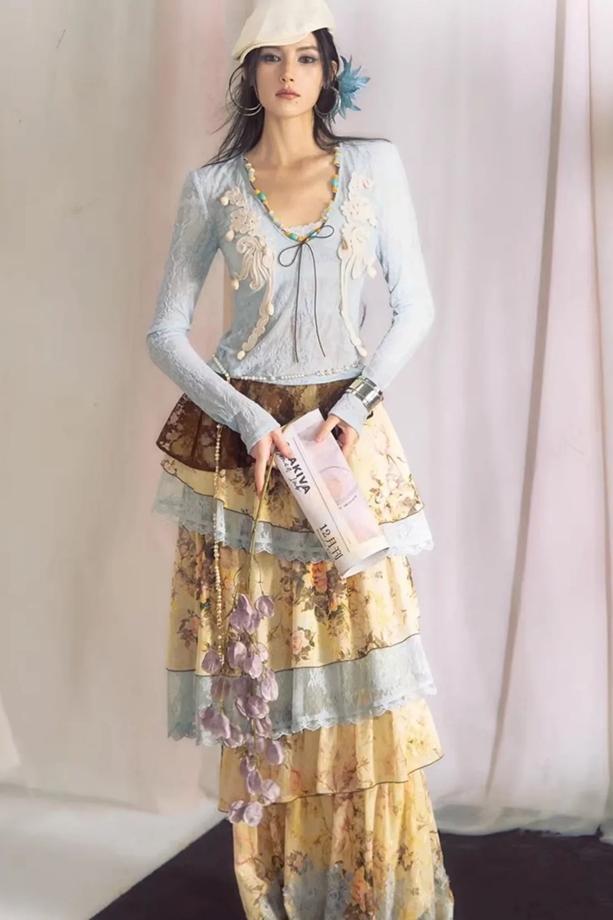 Blue Dan Lace Top and Skirt Set-Up