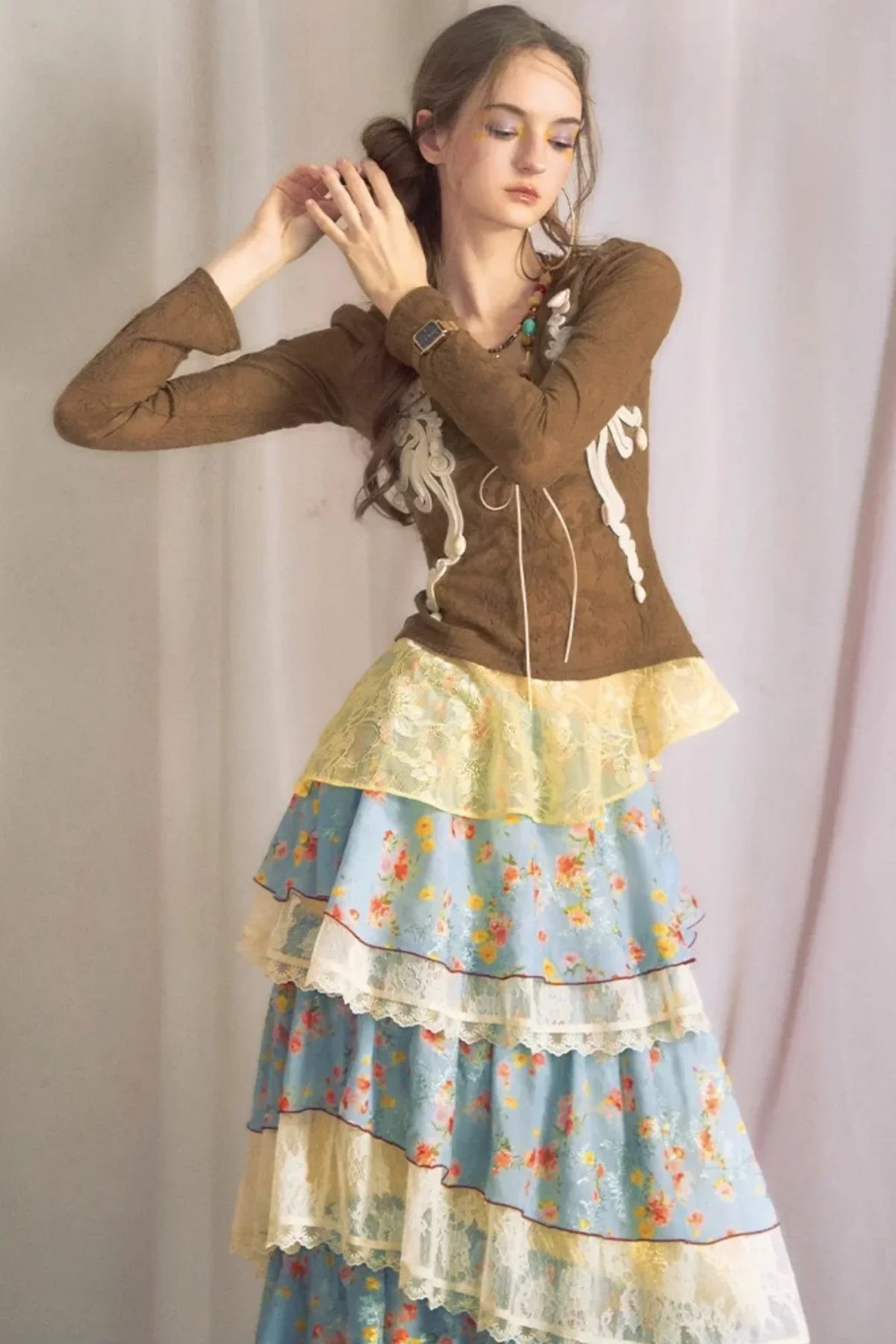 Blue Dan Lace Top and Skirt Set-Up