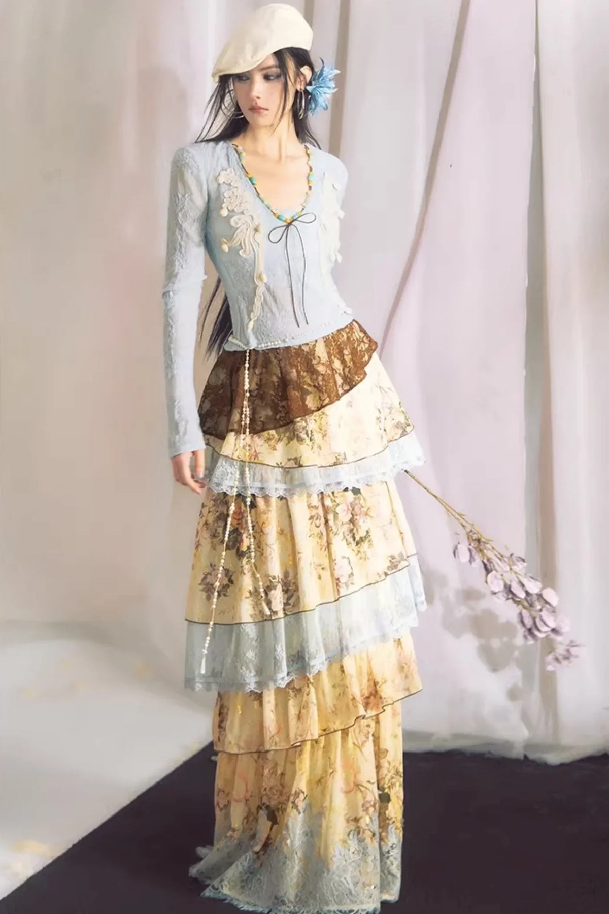 Blue Dan Lace Top and Skirt Set-Up