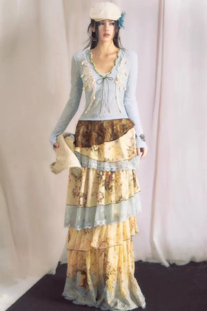 Blue Dan Lace Top and Skirt Set-Up