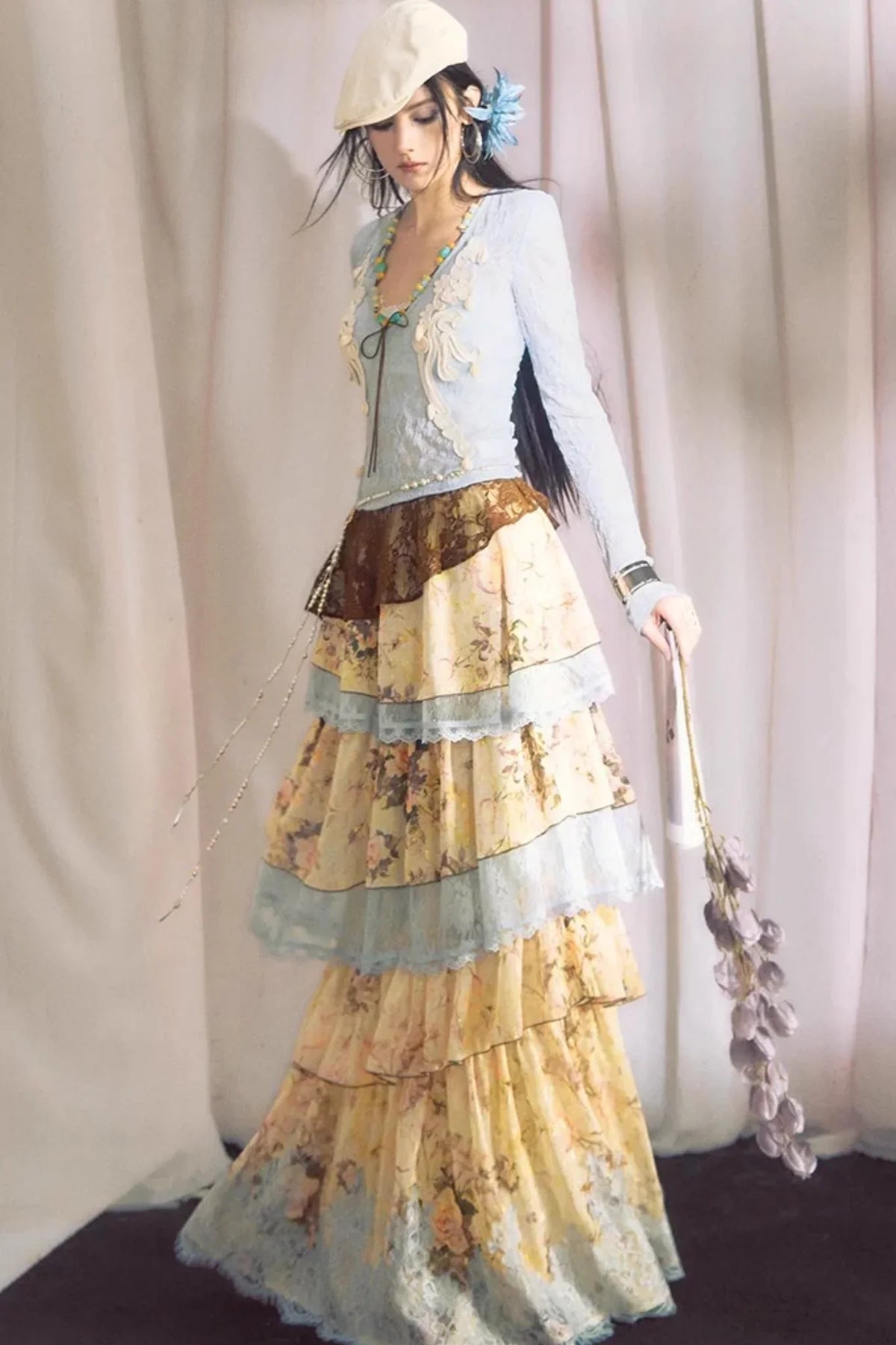 Blue Dan Lace Top and Skirt Set-Up