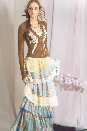 Blue Dan Lace Top and Skirt Set-Up