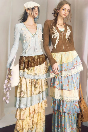 Blue Dan Lace Top and Skirt Set-Up
