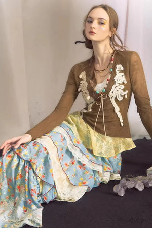 Blue Dan Lace Top and Skirt Set-Up