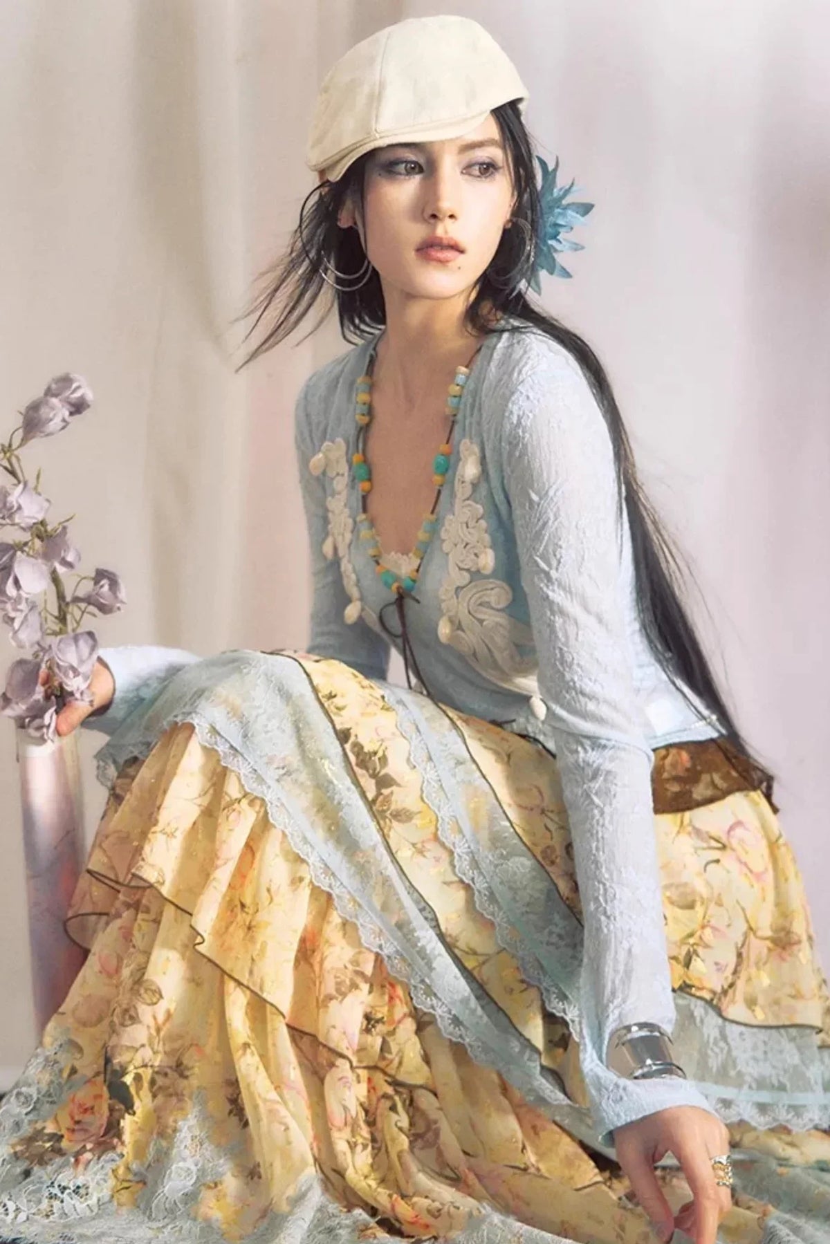 Blue Dan Lace Top and Skirt Set-Up