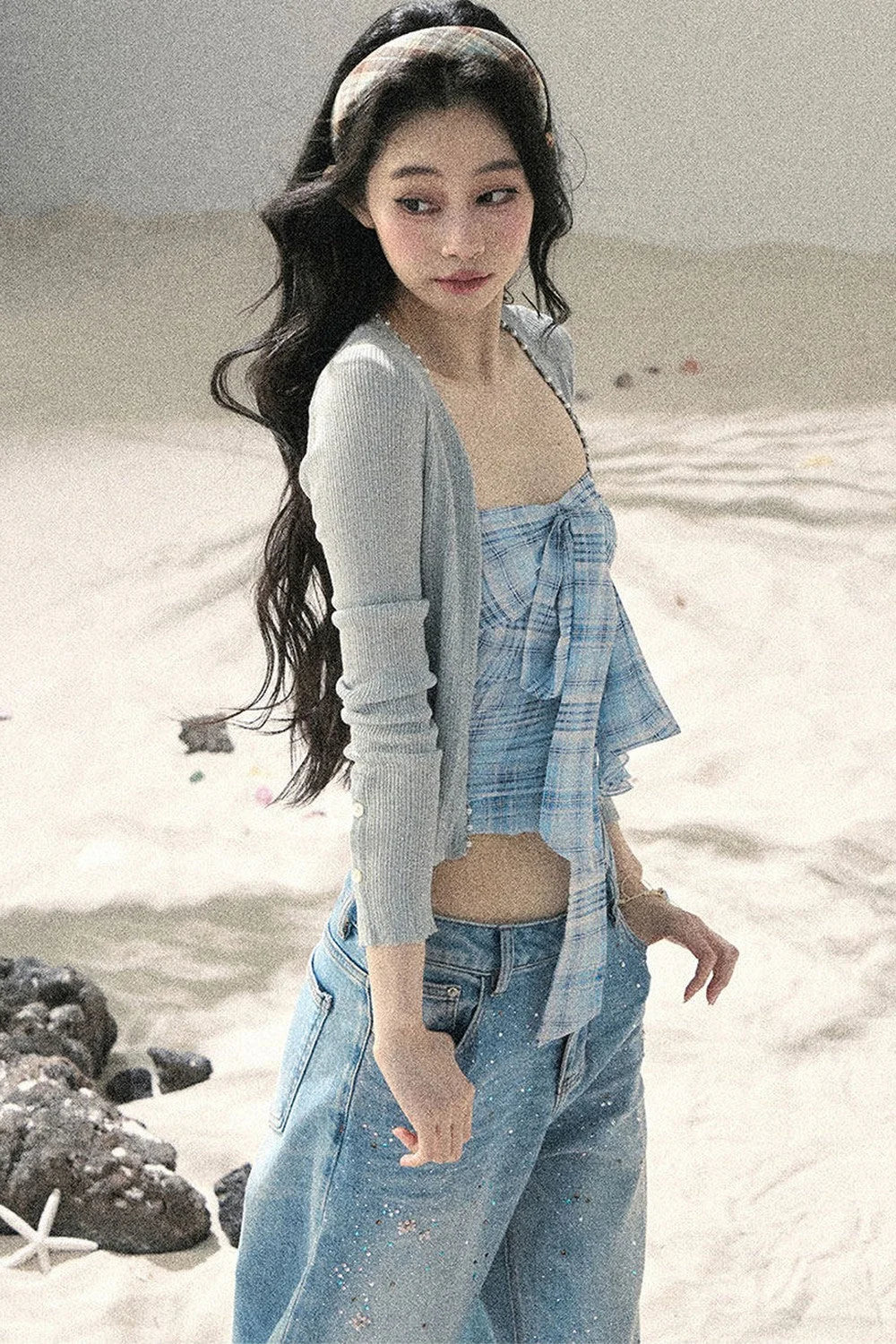 Blue Danube Plaid Bow Tube Top Set-Up