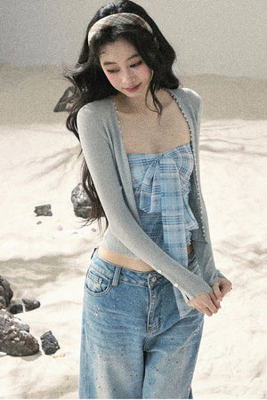 Blue Danube Plaid Bow Tube Top Set-Up