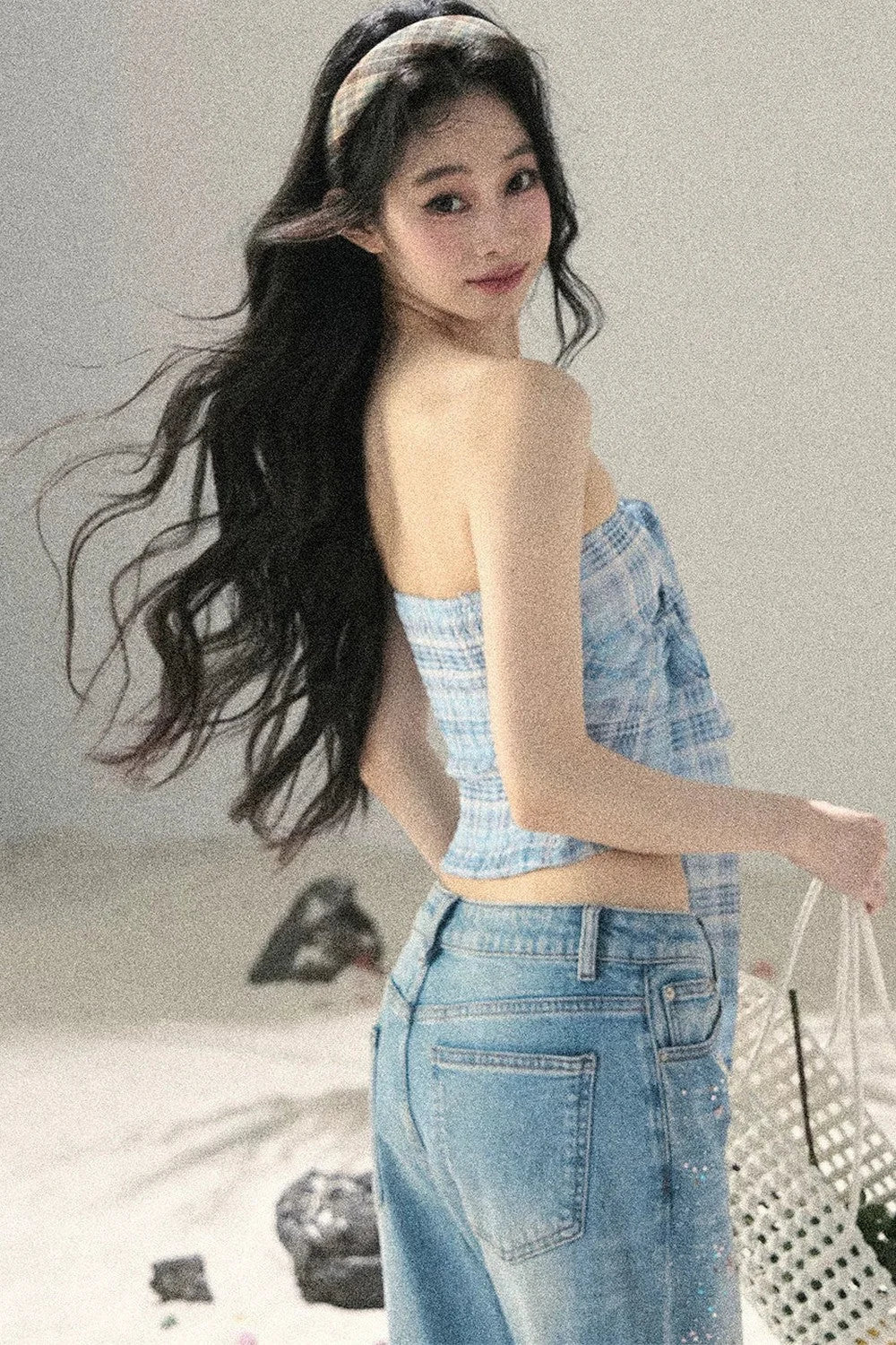 Blue Danube Plaid Bow Tube Top Set-Up