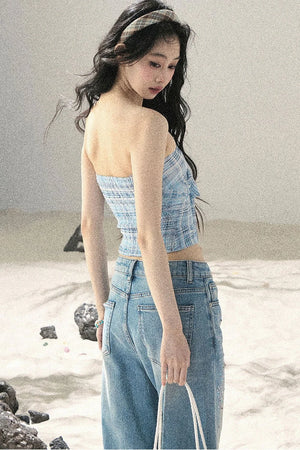 Blue Danube Plaid Bow Tube Top Set-Up