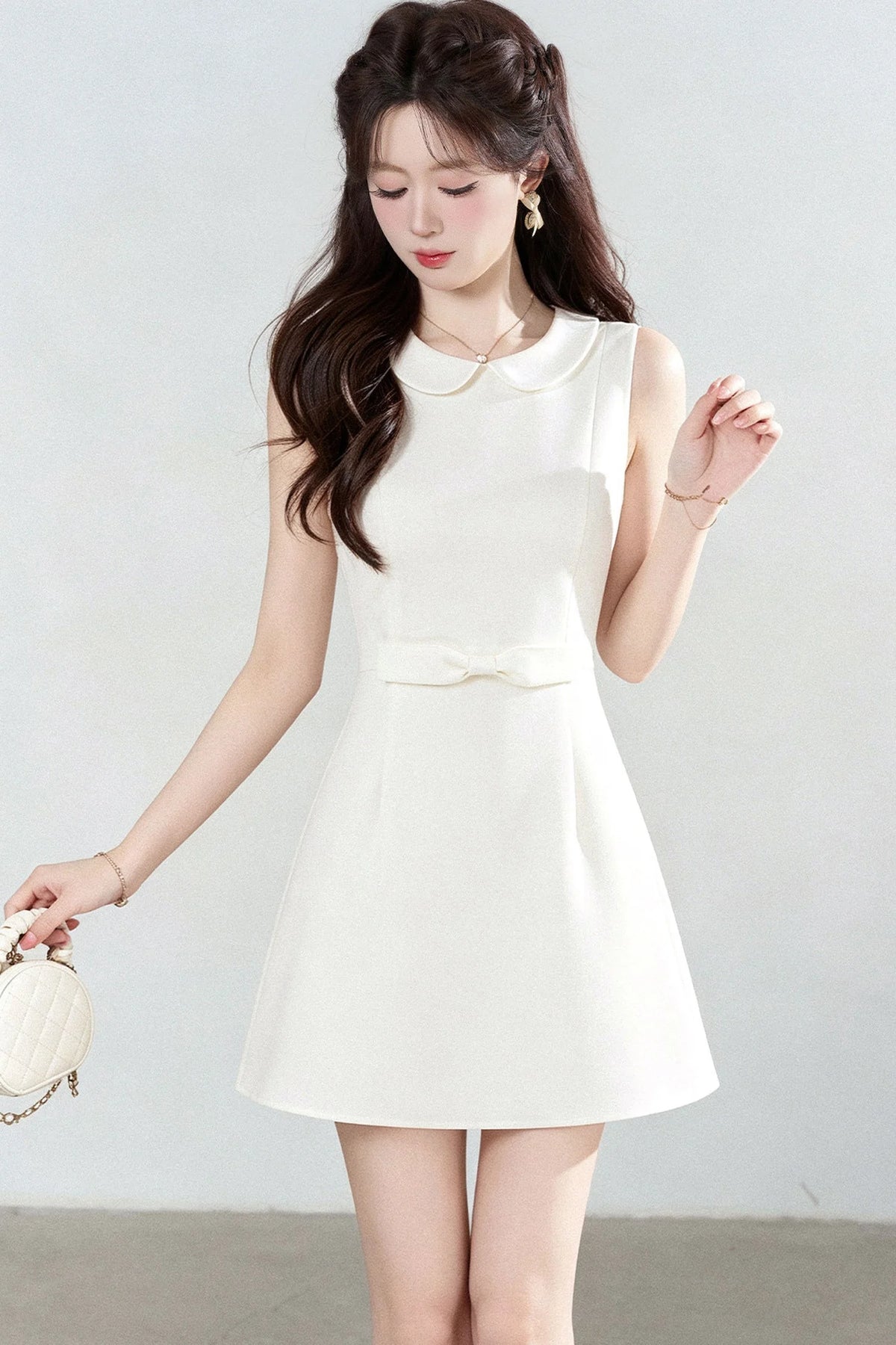 Blue Doll Collar Sleeveless Vest Dress