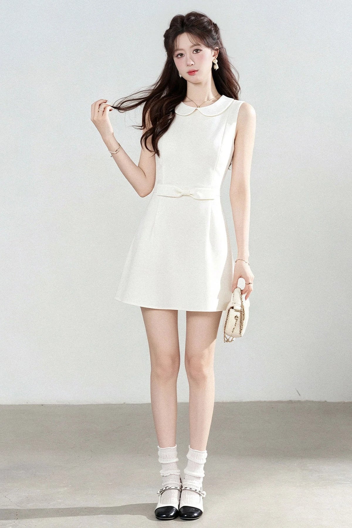 Blue Doll Collar Sleeveless Vest Dress
