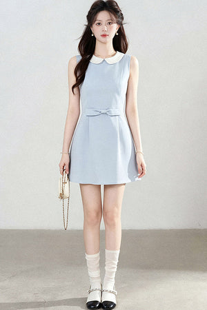 Blue Doll Collar Sleeveless Vest Dress