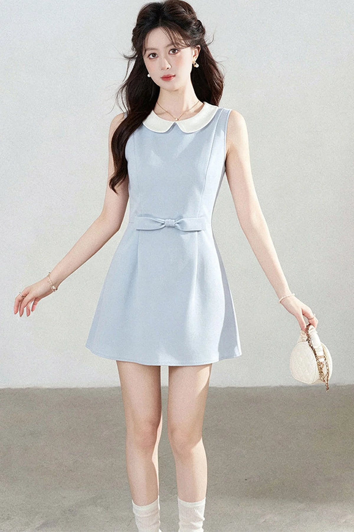 Blue Doll Collar Sleeveless Vest Dress