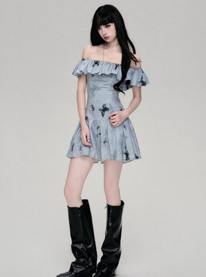 Blue Floating French Vintage Gentle Dress