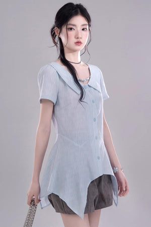 Blue Geometric Short Sleeve Shirt