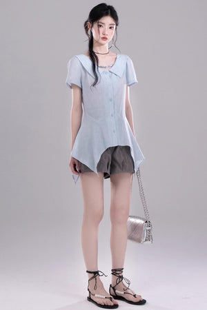 Blue Geometric Short Sleeve Shirt