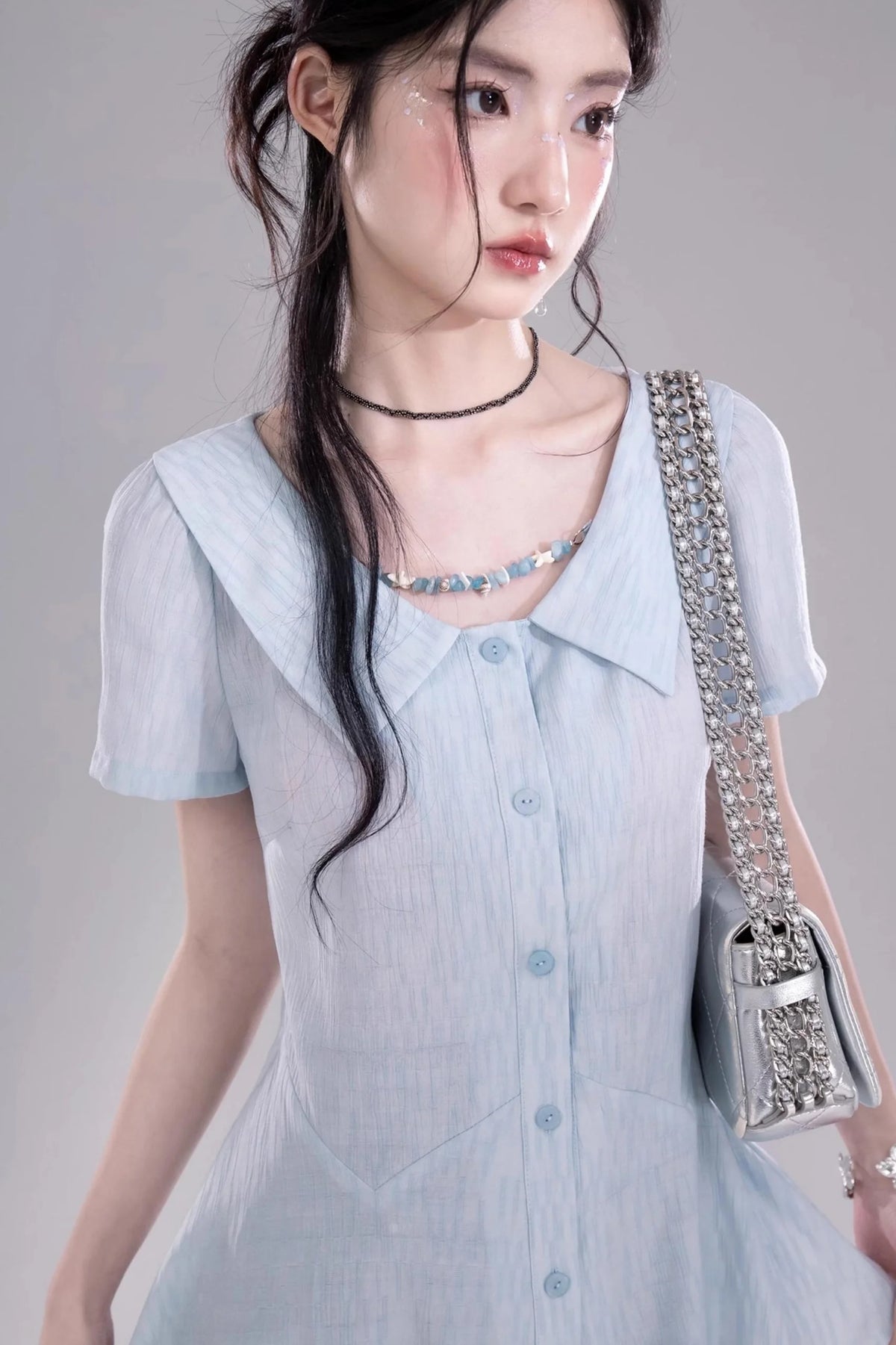 Blue Geometric Short Sleeve Shirt