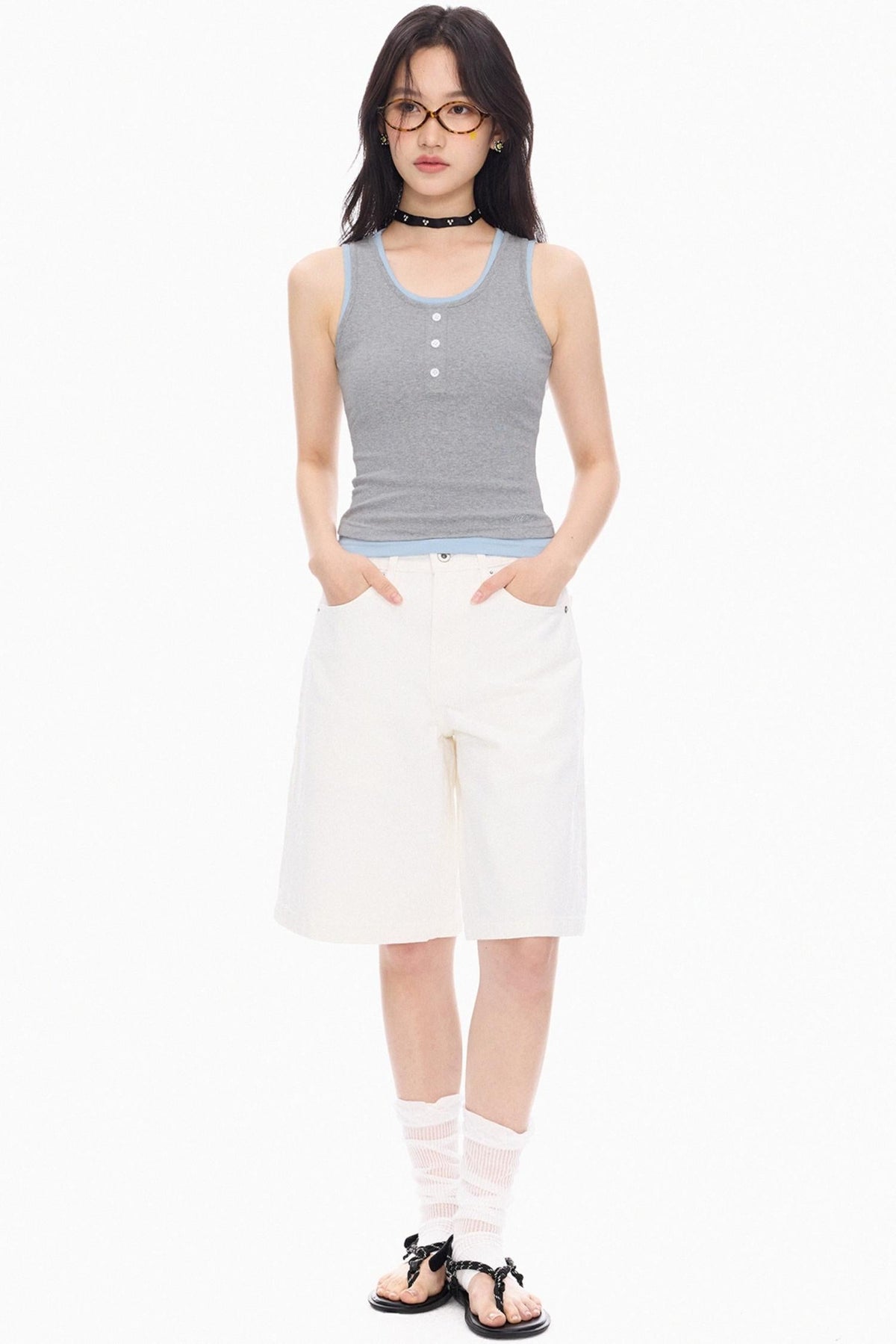 Blue Gray Layered Tank Top