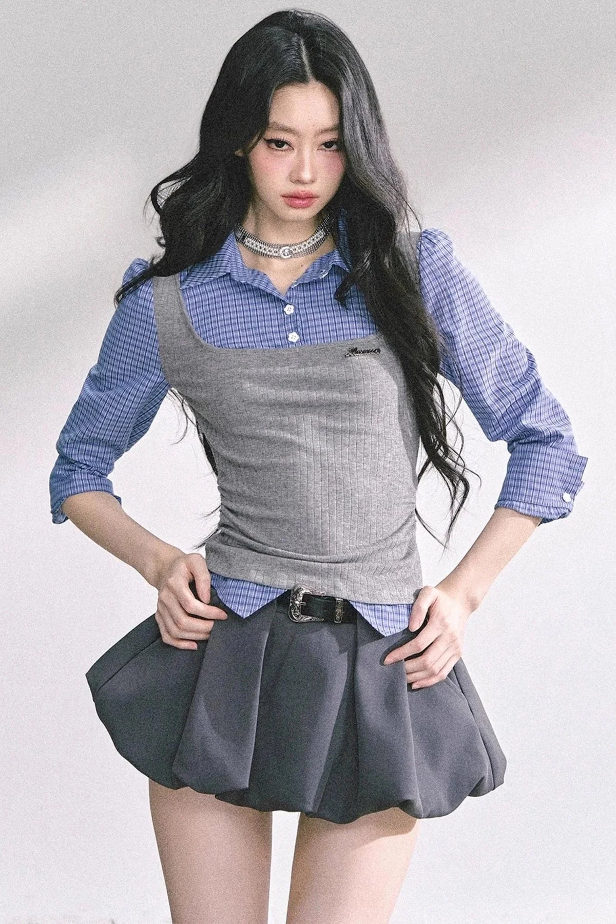 Blue Gray Plaid Shirt