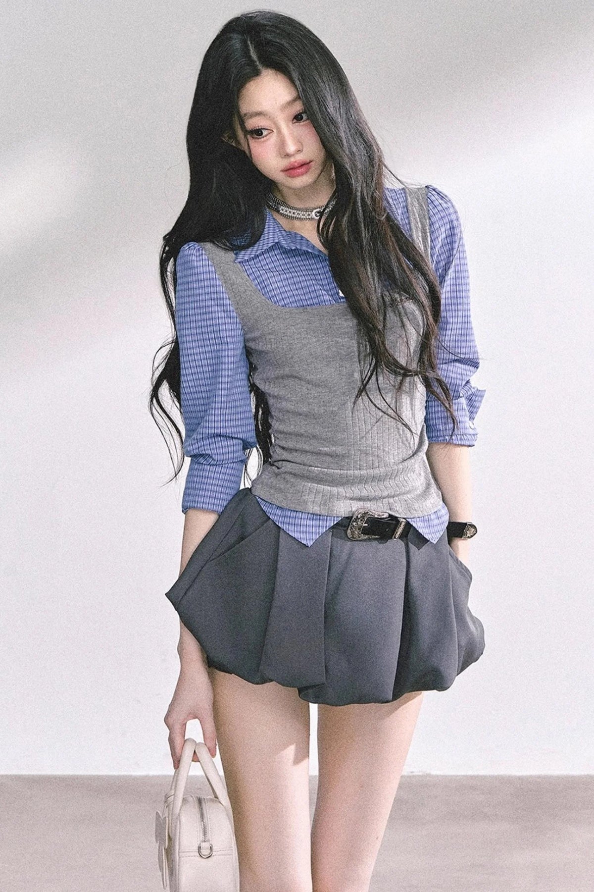 Blue Gray Plaid Shirt