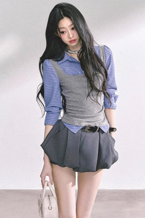 Blue Gray Plaid Shirt
