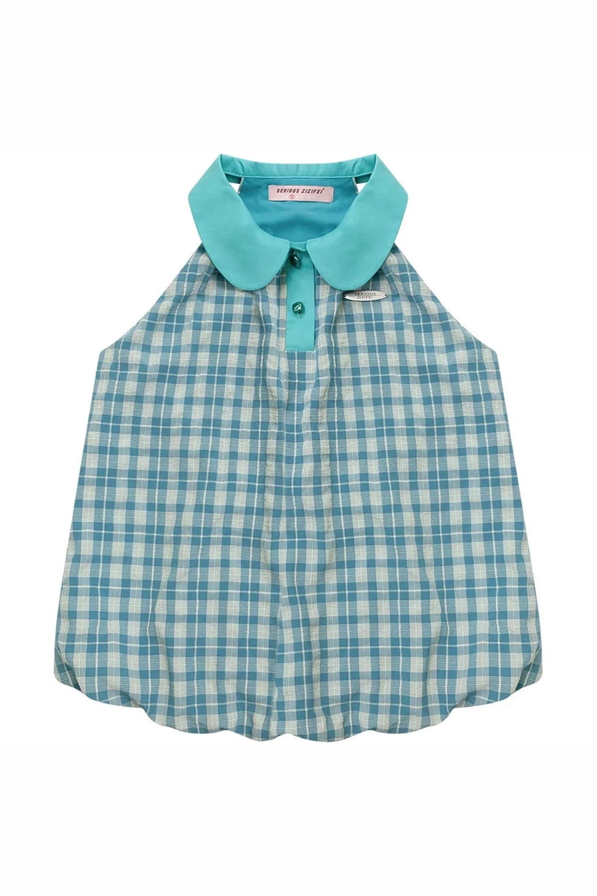 Blue Green Plaid Ruffled Halter Top