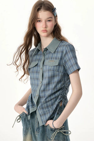 Blue Green Plaid Short Sleeve Shirt
