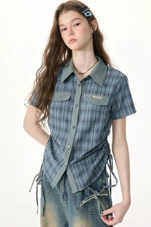 Blue Green Plaid Short Sleeve Shirt