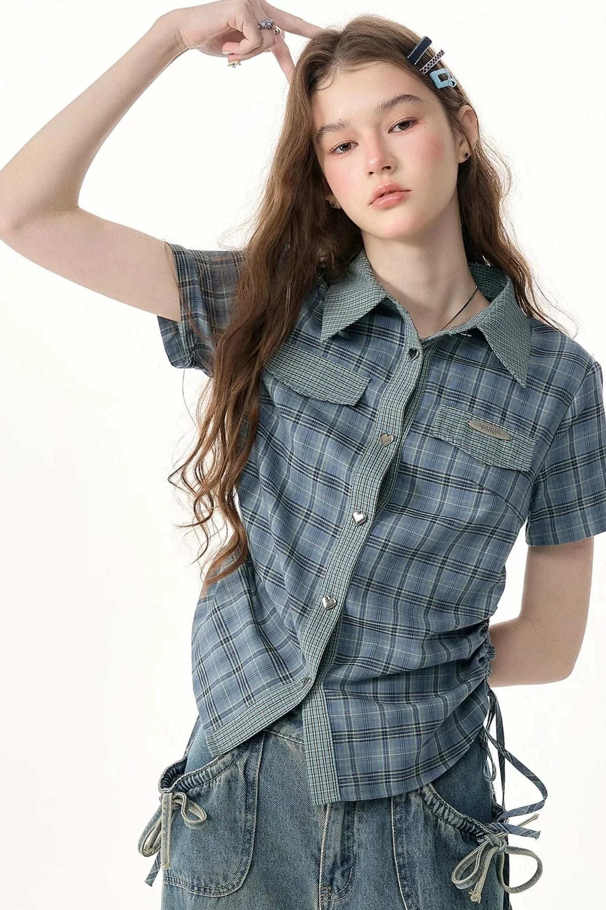 Blue Green Plaid Short Sleeve Shirt