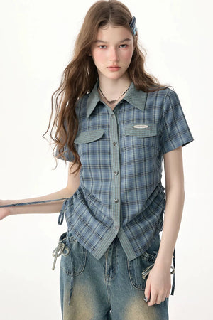 Blue Green Plaid Short Sleeve Shirt