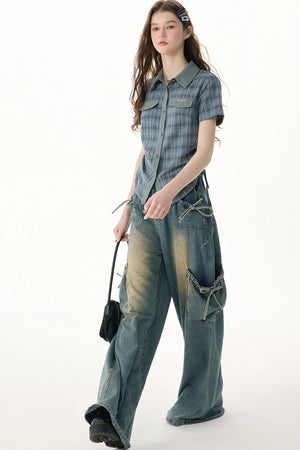 Blue Green Plaid Short Sleeve Shirt