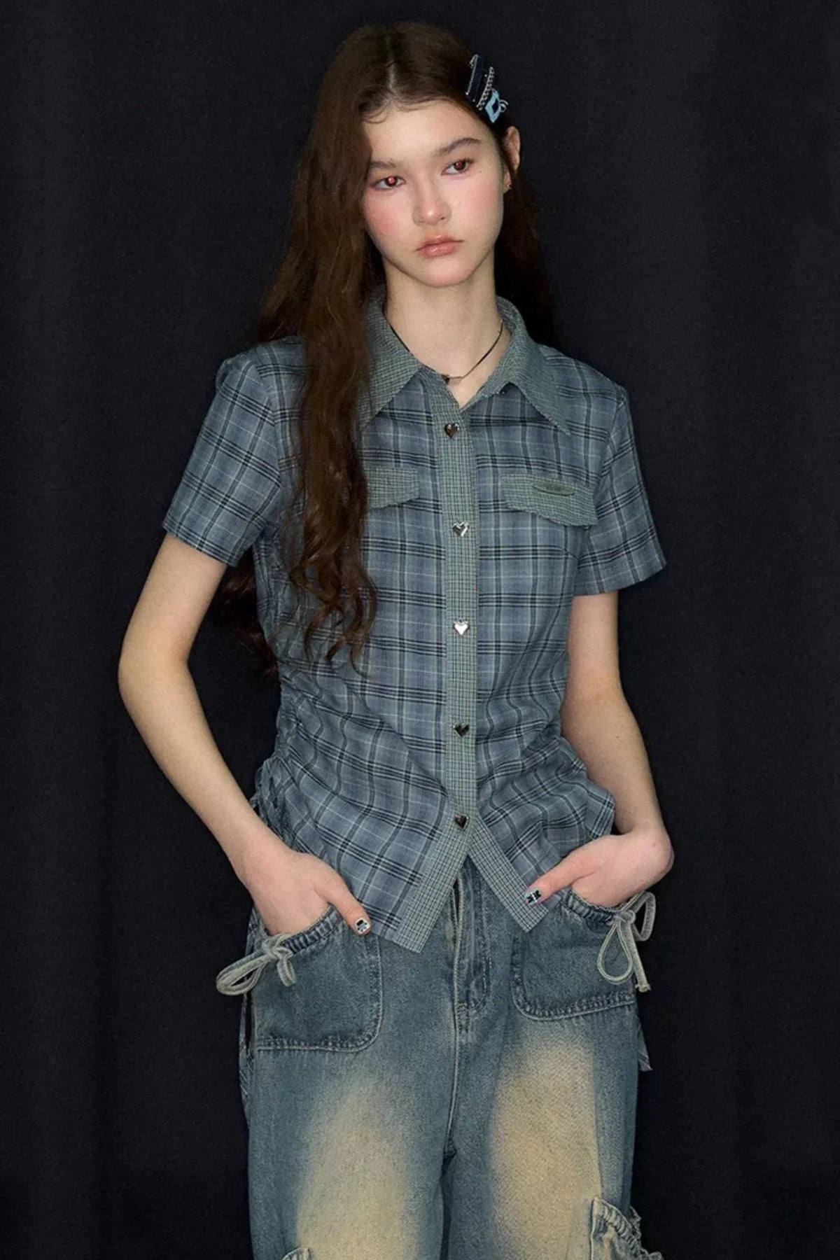 Blue Green Plaid Short Sleeve Shirt